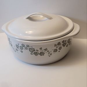 2.5 quart Casserole, Vintage Corelle, Callaway Ivy, Pyrex Corning ware with lid.